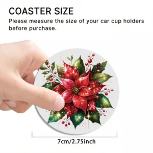 Sottobicchiere per auto a tema natalizio, design floreale di stella di Natale, tappetino 7cm.