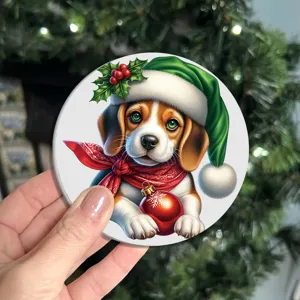 Cucciolo natalizio stampato tondo sottobicchiere da tavolo festa decorazione natalizia