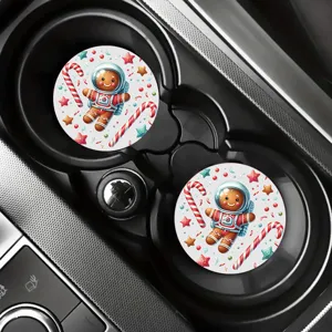 Car cup coasters cute gingerbread design Christmas auto cup holder decor mat detail