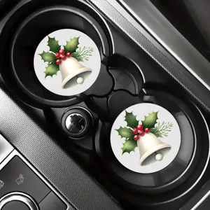 Lot de sous-verres de voiture de Noël, motif de cloche festive et de houx, détail de support