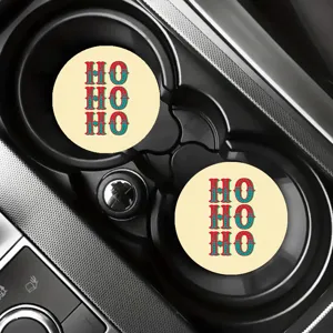 Detailed view of cute Christmas themed car cup holders, premium leather material, anti-slip design.