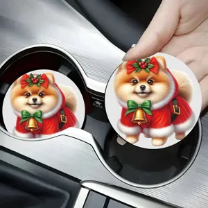 Joli sous-verre de voiture chien Poméranien de Noël tapis de porte-gobelet festif