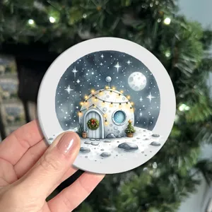 Cute Christmas winter snow house ceramic car cup holder coaster for coffee desk decor and daily use