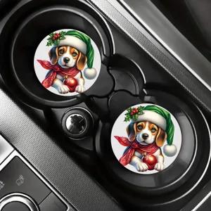 Set di sottobicchieri per auto di Natale, sottobicchieri in ceramica assorbente con cucciolo.