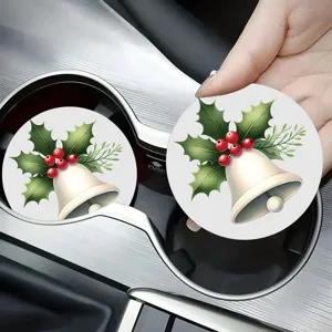 Dessous de verre de voiture de Noël tapis de tasse rond décor de fête de vacances