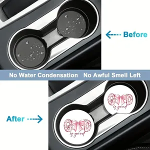 Sous-verres absorbants pour porte-gobelet de voiture avec nœud mignon et antidérapant.