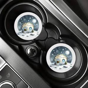 Christmas car cup coaster cute winter snow house design absorbent ceramic mat for auto interior
