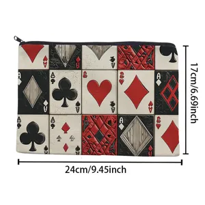 Vintage Spielkarten Druck Leinwand Reißverschluss Kosmetiktasche Federmäppchen Aufbewahrung