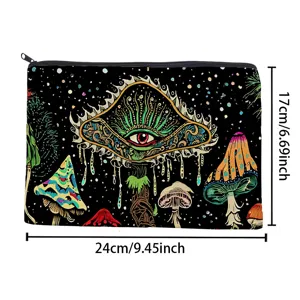 Psychedelic mushroom makeup bag with zipper, portable cosmetic storage pouch and pencil case.