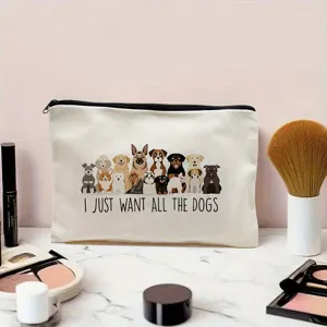 Leinwand Kosmetiktasche süßer Hundemotiv Reißverschluss Etui Make-up Aufbewahrungstasche