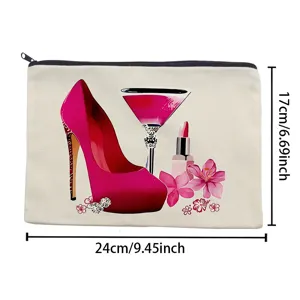 Canvas makeup bag zipper pouch cosmetic storage bag with cute fashion high heel shoe print