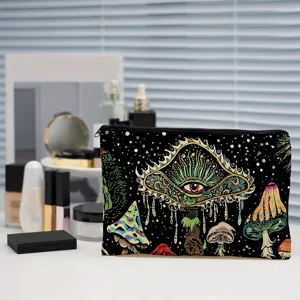 Trippy mushroom cosmetic bag zipper pouch psychedelic eye travel makeup storage organizer