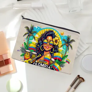 Canvas makeup pouch with vibrant tropical illustration and zipper closure for daily cosmetics storage.