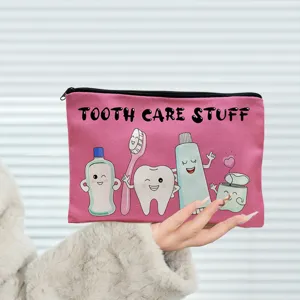 Trousse de Maquillage Portable en Toile Imprimé de Dessin Animé Pochette de Rangement Organisateur de Toilette Trousse à Crayons