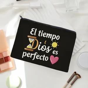 Schwarze Canvas Reißverschluss Kosmetiktasche mit spanischem Motivationszitat Stiftedose