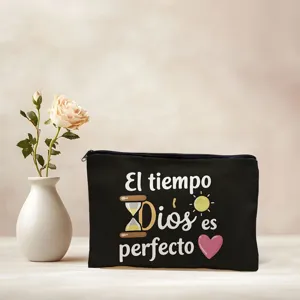 Schwarze Leinen Reißverschlusstasche Kosmetiktasche Federmäppchen mit Spruchdruck.