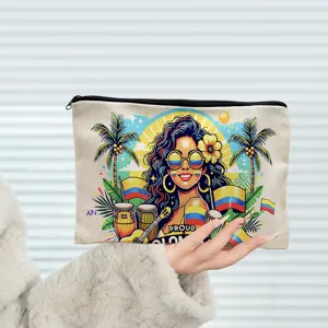 Canvas makeup bag featuring tropical graphic art, perfect for daily cosmetic tool storage.
