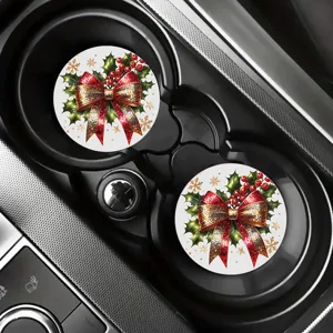 Set 2 sottobicchieri auto Natale, fiocco rosso festivo tappetini antiscivolo per portabicchieri.