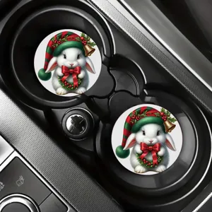 Sous-verres de voiture de Noël, design de lapin mignon et absorbant pour porte-gobelets.