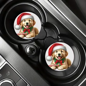 Set di sottobicchieri per auto di Natale, simpatico design di cucciolo di golden retriever.