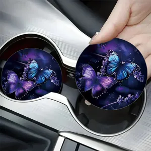 Sottobicchieri per auto rotondi in silicone con splendido design a farfalla stellata.