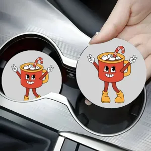Non-slip cute cartoon car cup holder coaster soft rubber retro hot cocoa design auto accessories