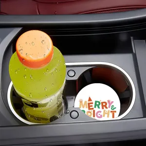 Posavasos de coche de silicona con impresión navideña Merry Bright, alfombrilla antideslizante.