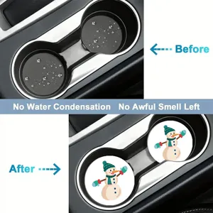 Cute cartoon snowman car cup coasters anti-slip absorbent pad for auto interior decoration