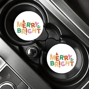Posavasos redondos de silicona para coche antideslizantes con texto festivo navideño.