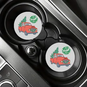 Kerst auto onderzetter rond diatomendeerde absorberende bekerhouder mat decoratie