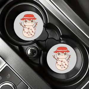 Cute cartoon snowman car cup coasters, anti-slip silicone drink coasters for auto interior decor.