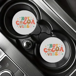 Cute retro hot cocoa car coaster non-slip rubber cup holder insert mat for vehicle accessories