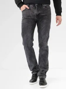 Mens slim fit straight leg washed denim jeans classic casual trousers black style