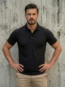 Men Urban Fashion Polo Shirt Basic Solid Color Loose Fit Short Sleeve Lapel Top Breathable Wear-Resistant Sport Casual Apparel