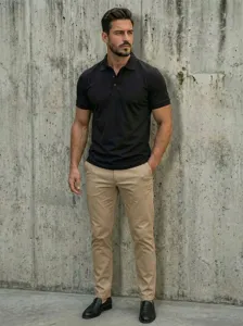 Men's casual short sleeve polo shirt, comfortable slim fit top for summer daily wear.