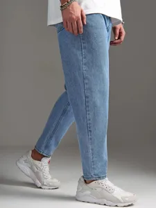 Jeans uomo azzurri dritti cropped in denim casual ed eleganti comodi pantaloni lunghi