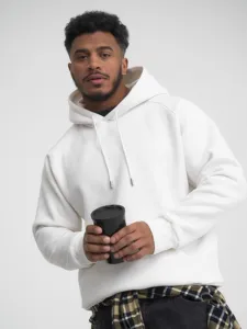 Men's Casual Solid Color Hooded Sweatshirt 320g Pullover Hoodie With Kangaroo Pocket Streetwear Men's Clothing Top