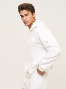 Men's solid white hoodie without drawstring casual pullover basic sweatshirt daily wear.
