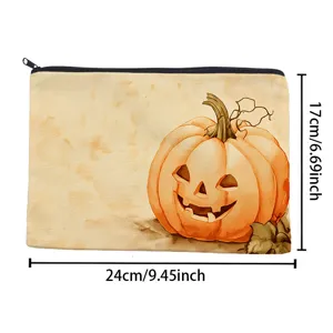 Halloween Kürbis Druck Leinen Kosmetiktasche tragbare Reise Make-up Aufbewahrungstasche.