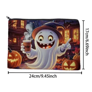 Halloween Ghost Print Cosmetic Bag Large Capacity Makeup Pouch Zipper Toiletry Bag