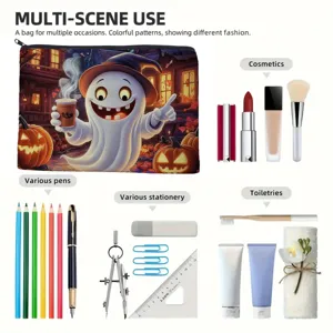 Halloween ghost print cosmetic bag large capacity zipper storage pouch for makeup pens