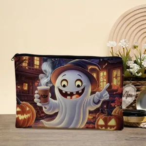 Halloween ghost print cosmetic bag large capacity makeup pouch toiletry organizer case
