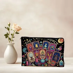 Tarot card printed zipper cosmetic bag pencil pouch mystical style travel makeup storage organizer