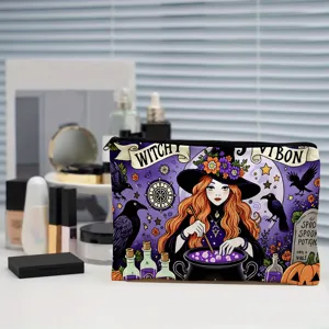 Halloween witch cartoon printed cosmetic bag portable zipper storage makeup pouch