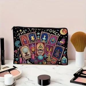 Black tarot card print zipper cosmetic bag travel makeup pouch daily storage organizer