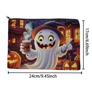Halloween Geist Druck Leinen Reißverschluss Make-up Tasche tragbare Reise Kosmetik Organizer