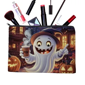 Halloween Geist Print Canvas Kosmetiktasche tragbare Reise Make-up Aufbewahrungstasche