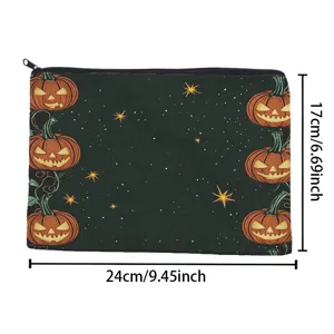 Halloween pumpkin print zipper cosmetic bag, portable makeup pouch, 24x17cm daily storage.
