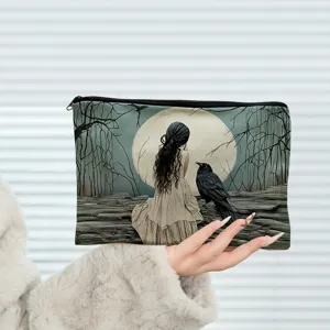 Pochette Zippée en Toile Trousse de Maquillage Trousse de Toilette de Voyage Étui à Crayons Pochette pour Femmes et Filles