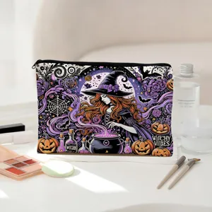 Witch print makeup bag portable cosmetic storage pouch for women and girls daily use
